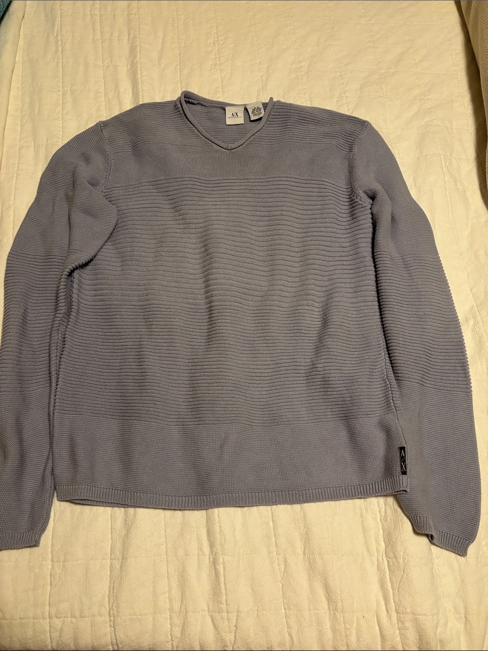 Armani Exchange Light Blue Crewneck Ribbed Knit Sweater